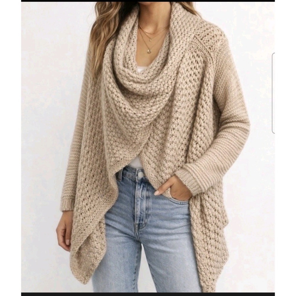Anthropologie Sleeping on Snow Oatmeal Mohair Blend‎ Wrap Sweater, Size S